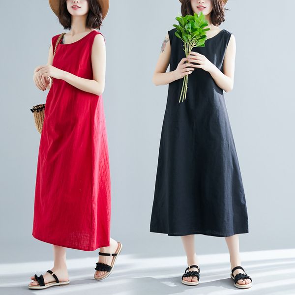 

2019 will code suit-dress long fund vest skirt self-cultivation sleeveless cotton dress, White;black