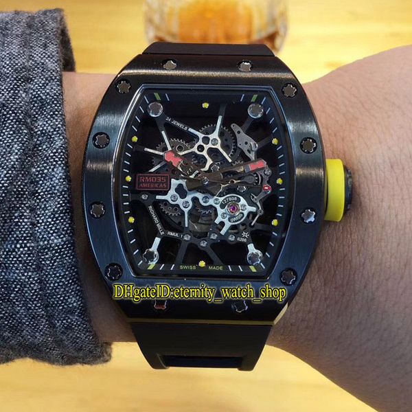 

r rm 035 rafael nadal skeleton dial japan miyota automatic rm035 mens watch pvd black case rubber strap sport designer watches, Slivery;brown