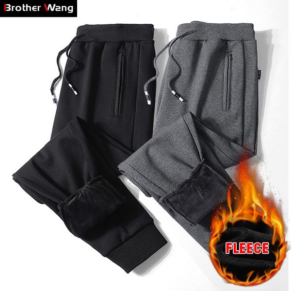 

2019 winter new men's fleece warm casual pants fashion classic style thicken jogging trousers sweatpants male brand, Black