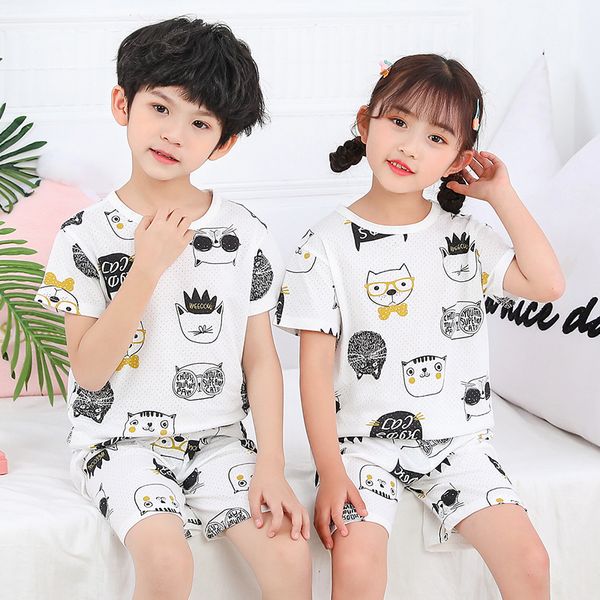 

popular mesh short sleeve suit breathable childrens cotton boys and girls half sleeve t-shirt air conditioning suit jacquard undershirt paja, White