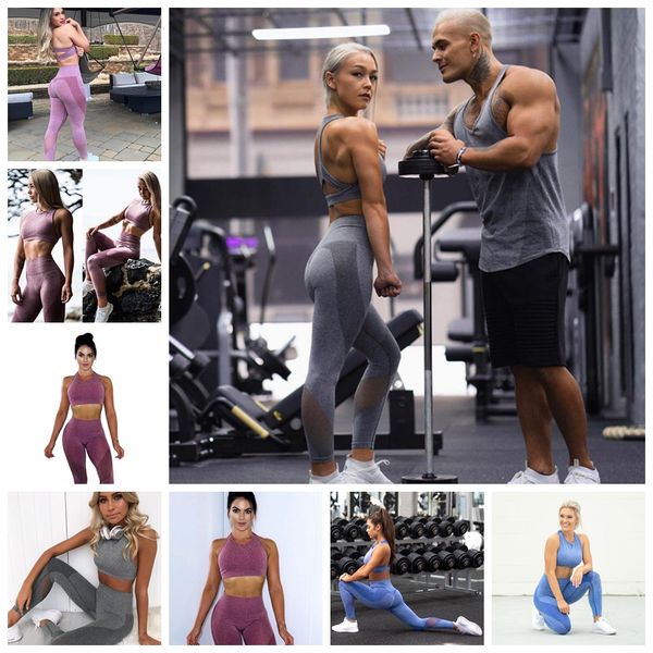 

tracksuits european style headband round neck sleeveless casual fitness hollow breathable yoga sports suit blue gray support mixed batch