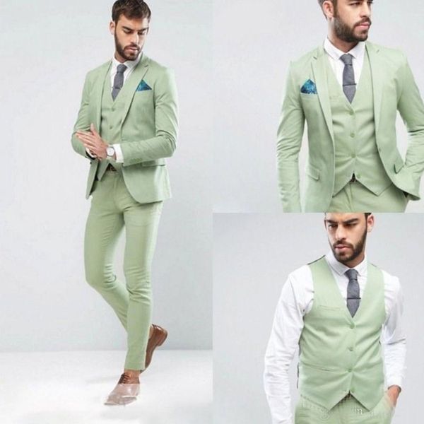Марка светло-зеленый жених смокинги с надрезом отворотом мужская свадебная одежда модный мужской пиджак пиджак 3 шт (куртка + жилет + брюки)