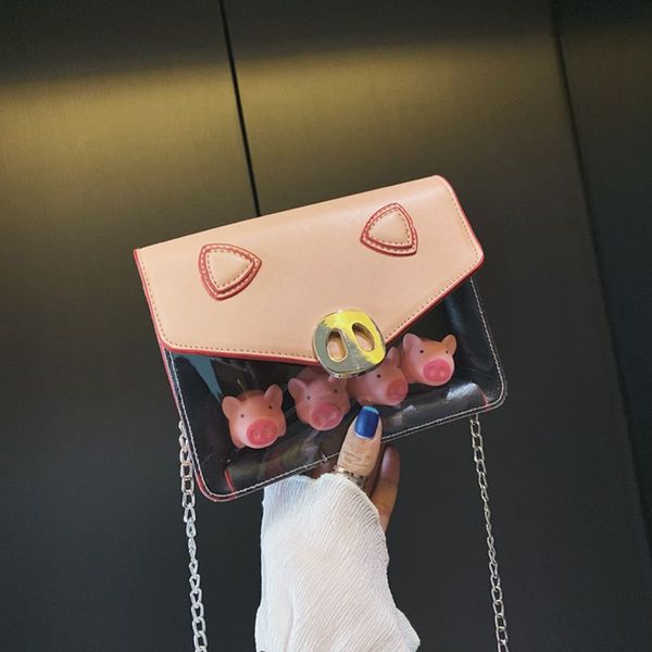 

Fashion Bags Women Clear Bag Plastic Tote Bags Girls Shoulder Messenger Bag Transparent PU+PVC Button Purse /BY