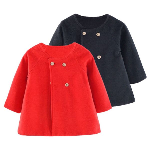 

new autumn baby girl long sleeve button design cute solid princess woolen coat toddler casual outwear, Blue;gray