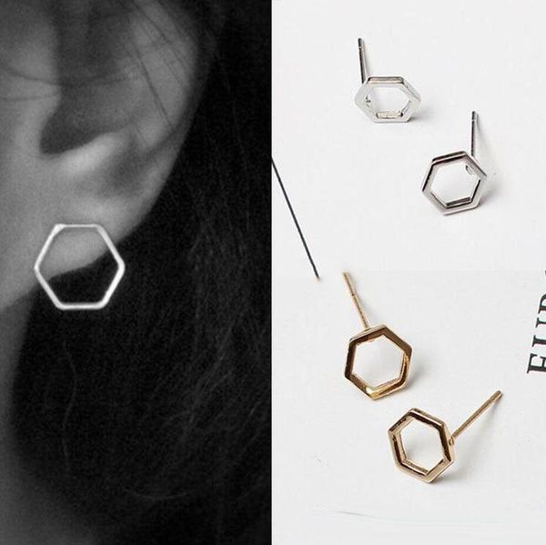

popular gold/silver plated geometric earrings tiny hexagon ear stud for women ladies jewelry