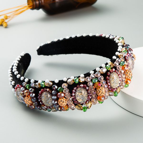 

baroque handmade beaded headband high-end gold velvet rhinestone headband luxury dinner show hair accessories, Silver