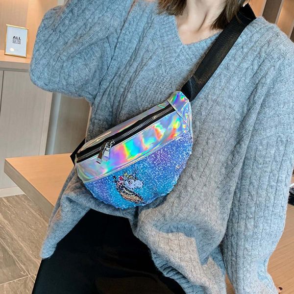 

девушки блестки поясная сумка единорог талия пакеты сумка женщины спорт кемпинг поясная сумка