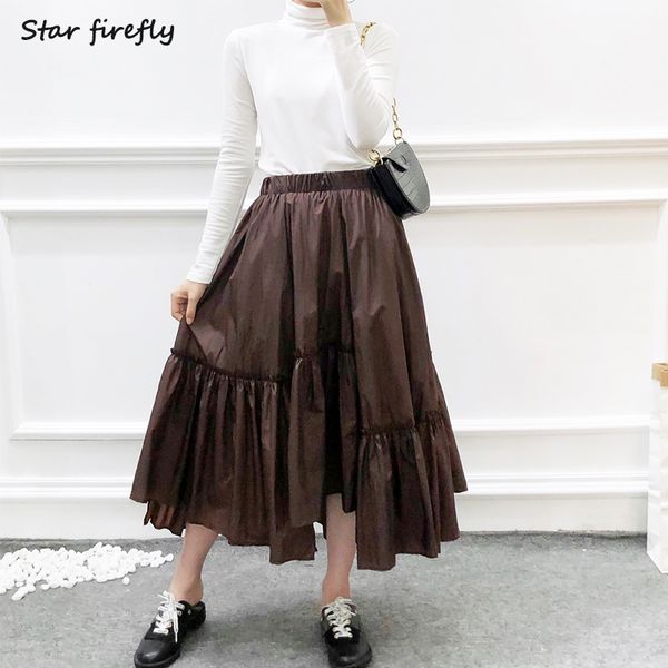 

star firefly wild solid draped high waist skirt female 2019 casual net red irregular large swing skirt women, Black