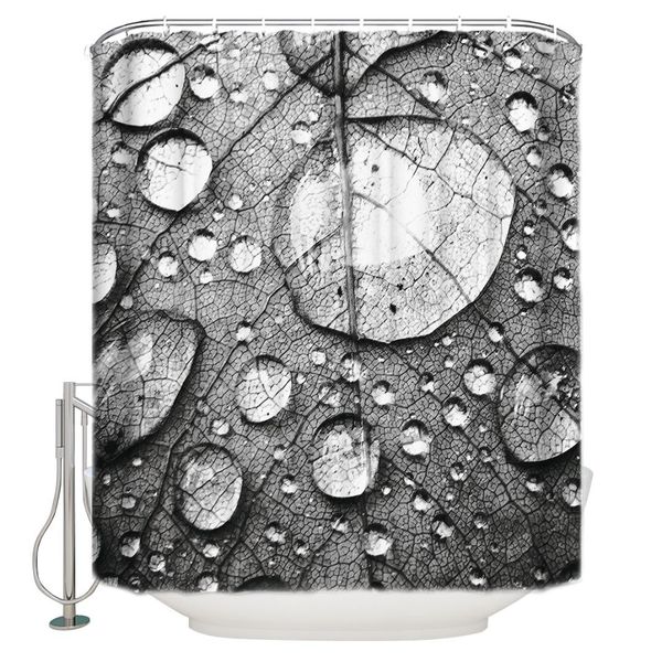 

water droplets on macroscopic leaves polyester fabric shower curtain