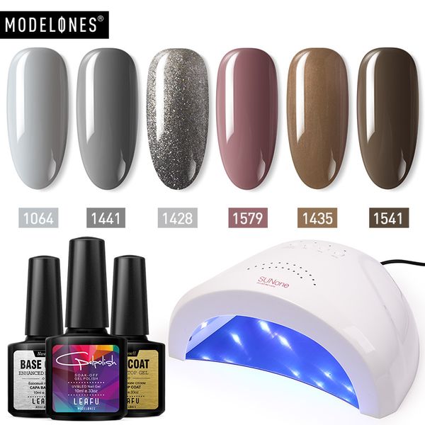 

modelones 9pcs/lot 48w fast dry uv nail lamp nail art semi permanent uv gel polish set soak off base primer gel lacquer