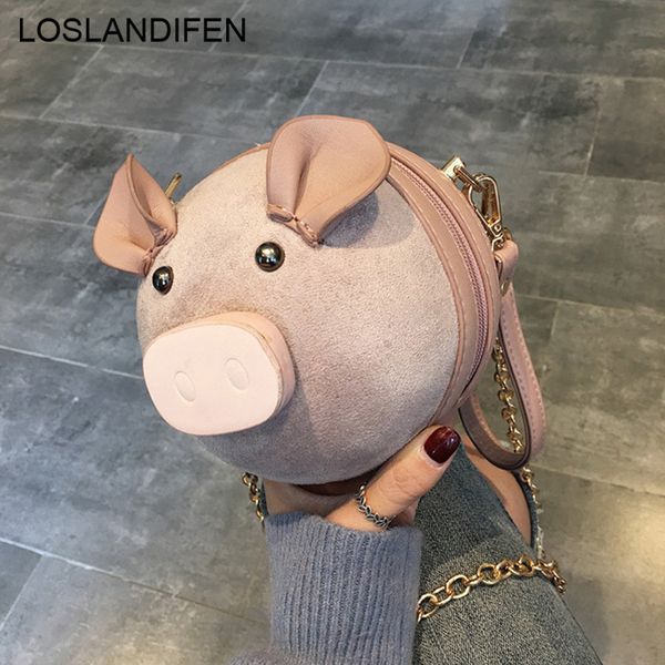 

brand new cute pig shaped women messenger bag ladies handbag frosted surface small round bag phone purse chain pu crossbody bags