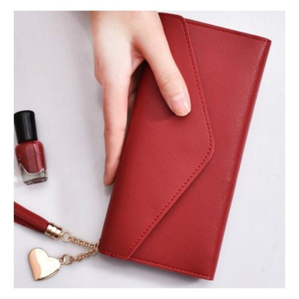 

wallet female pu leather long clutch wallet lady purse women long candy color, Red;black