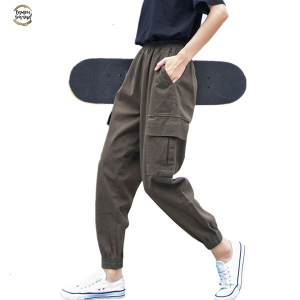 

плюс размер 5xl cargo pants для женщин твердых сыпучих больших карманы sweatpants повседневных bf щиколоток брюки женского pant p8800, Black;white