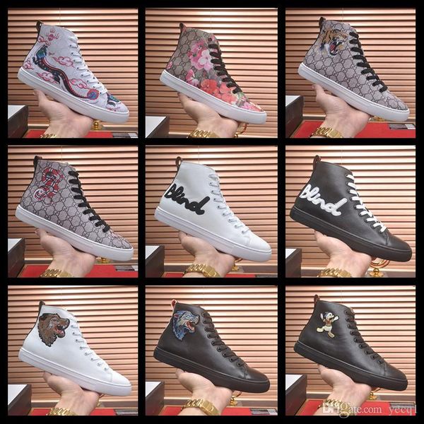

18ss роскошные дизайнеры мужчины обувь высокого top black white leather тигром вышивка партии обувь мода кроссовки для mens тренеров madad