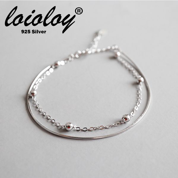 

loioloy genuine 925 sterling silver double layer chain anklet for girl, Red;blue