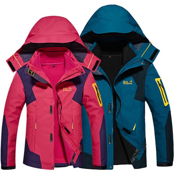 

outdoor 3 in 1 breathable waterproof windproof men women jacket couple sport climbing camping ski coat, Blue;black