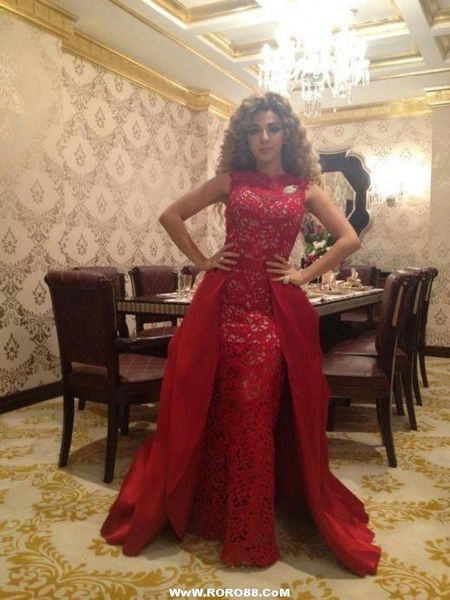 

new arrival unique 2016 myriam fares dresses glamorous ruched red lace pageant gowns evening dresses, Black;red