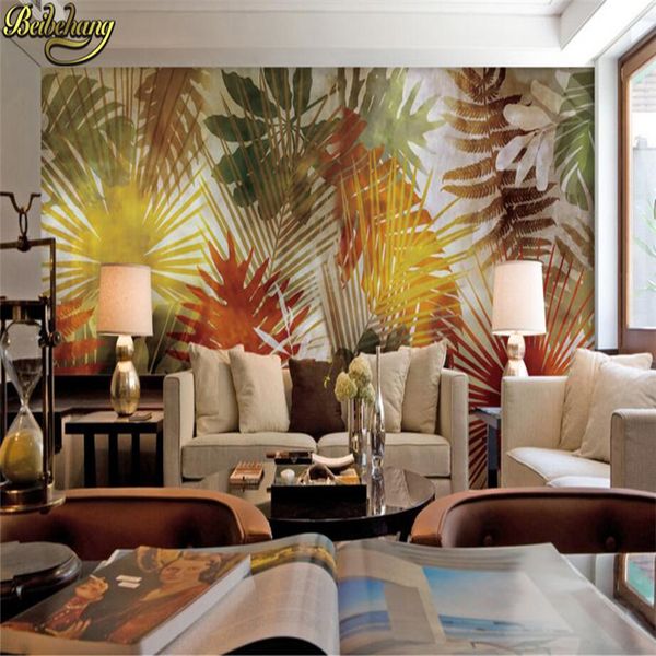 beibehang foto feita sob encomenda Papel de parede para sala de estar grande papel 3D Fresco Wall Sticker Basquete de pared 3D folhas de palmeira quarto