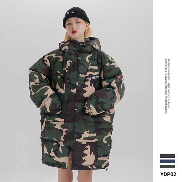 

camouflage loose padded coat chic original winter new men's clothing long warm jacket fashion men and women parkas, Black