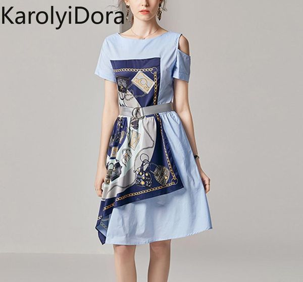 

2020 new fashion summer women dress high street print lace up short sleeve dress off shoulder patchwork hit color, Black;gray