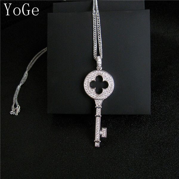 

fashion- statement wedding&party jewelry for women, p1181 luxury aaa cz shinning big key shaped long sweater chain, Silver