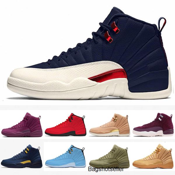 

jumpman 12 12s fiba cny bumblebee kids basketball shoes reverse taxi game royal blue gym red wings grey men sports sneakers trainers, Black