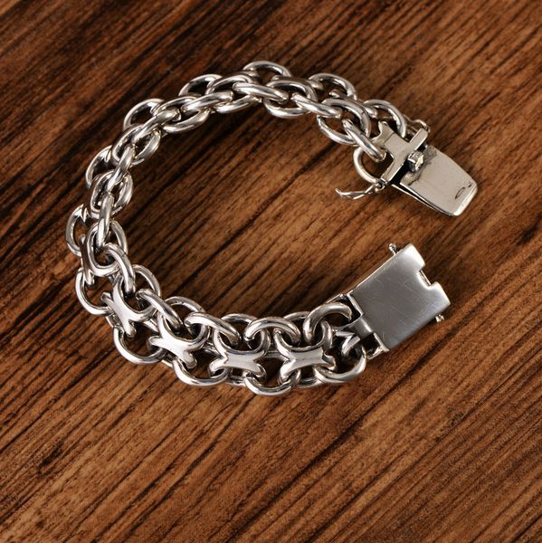 

100% real 925 sterling silver punk rock whip chain a bracelet width 18mm bracelet jewelry 2019 new men bangle ship, Black