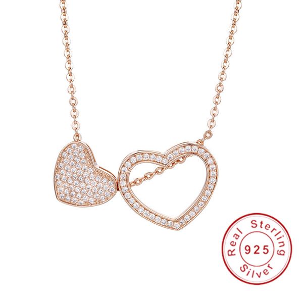 

heart pendants 5a zircon cz real 925 sterling silver & rose gold wedding pendant with necklace for women bridal jewelry gift