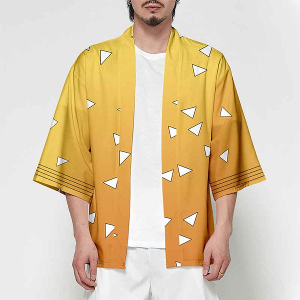 

anime demon slayer kimetsu no yaiba tanjiro kamado cosplay costume men kimono plus size jackets halloween party for women, Black