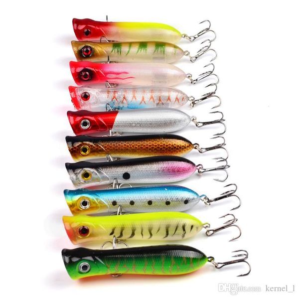 

mixed 10 color 8cm 11.7g popper hard baits & lures 6# hook fishing hooks fishhooks artificial plastic bait pesca accessories