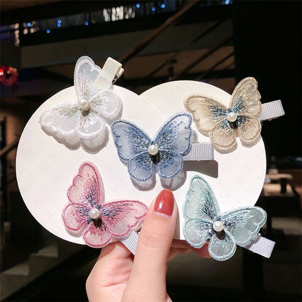 

embroidery three-dimensional butterfly hairpin butterfly hair clip hairpins for girls headwear gradient hair pins accessories d62803, Slivery;white