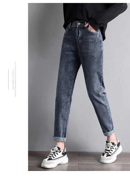 

синегрей покрыл ноги толстые брюки промежность широкая высокая талия харлан джинсы женские брюки, Blue