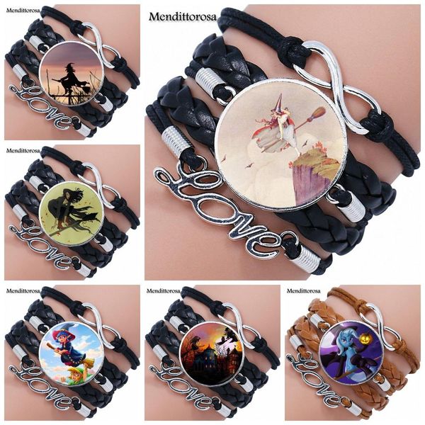 

fashion ladies multilayer black/brown leather bracelet bangle jewelry glass cabochon for men women party gift broom ride, Golden;silver