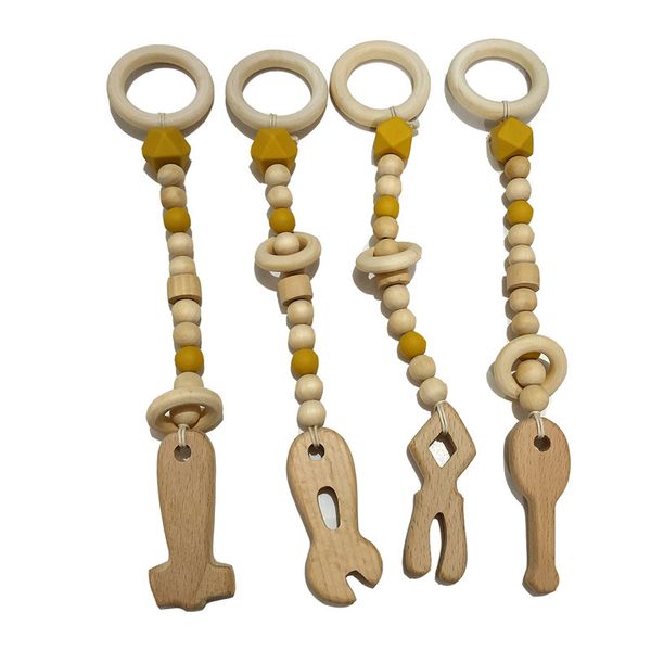 

baby play gym nursing cartoon animal wooden ring teether chew beads teething wood rattles toys teether montessori 4pcs/set