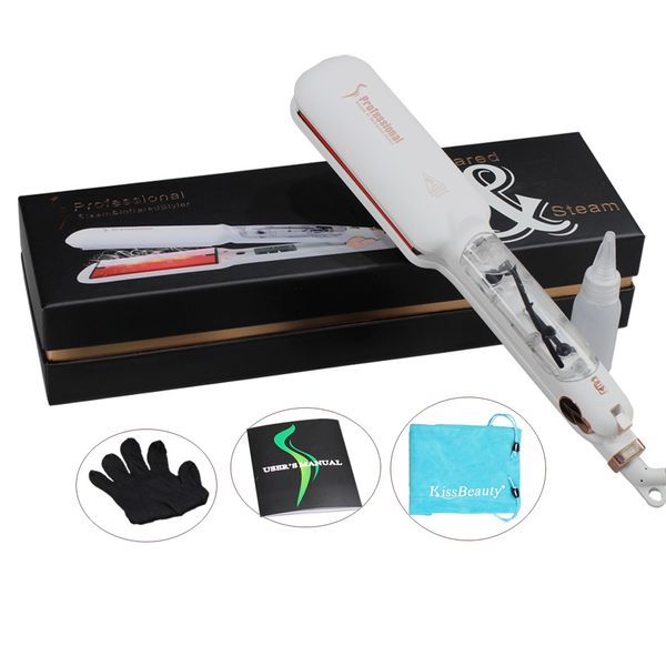 

professional steam hair straightener ceramic vapor infrared heating flat iron steampod salon 2 inch styling tool wet hairstyler, Black