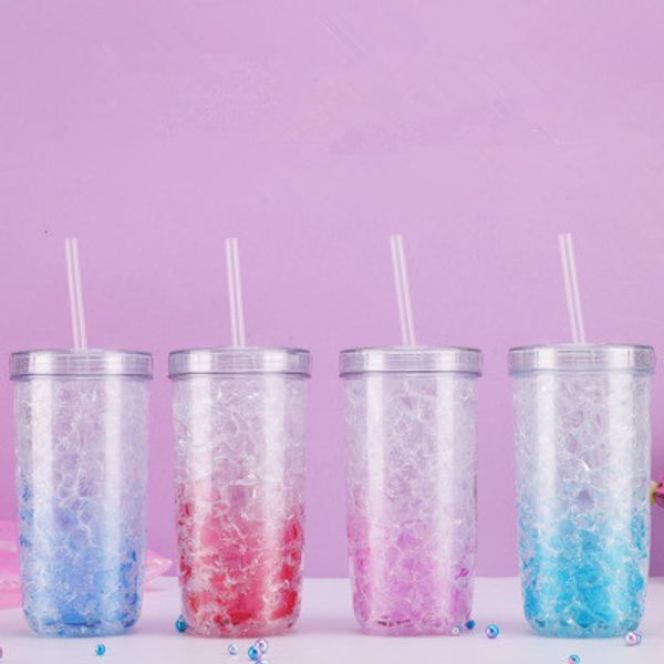 17 onças copo de palha do verão criativa Ice Tumbler com tampa e Straw Preservação Fria Duplo Plastic Cup Garrafas Juice