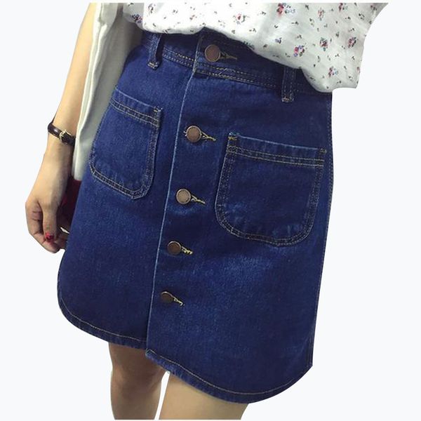 

2018 new fashion a-line korean mini jeans skirt thin single breast button slim waist denim skirts summer skirt women, Black
