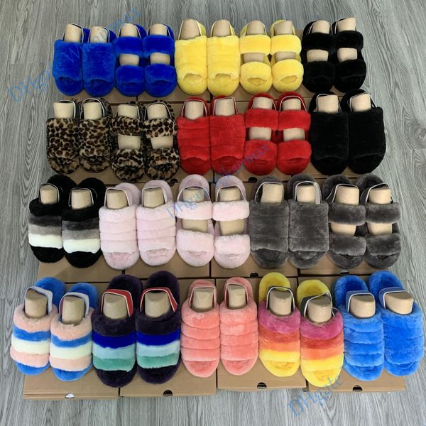 

women furry slipper fluff oh yeah slide fur slippers hausschuhe luxury designer platform wedges heels sandals pantoufle flip flops sandale, Black