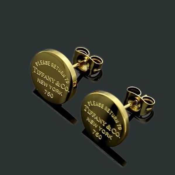 

золото серебро роза высокое качество классический дизайн t круглый простой 18k серьги стержня титановые стальные серьги для женщин ювелирные, Golden;silver