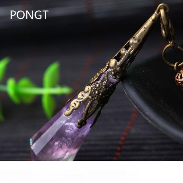 

new natural purple stone pendulums for dowsing healing crystals chakra pendulum charms necklace pendant women fashion jewelry mx190730, Silver
