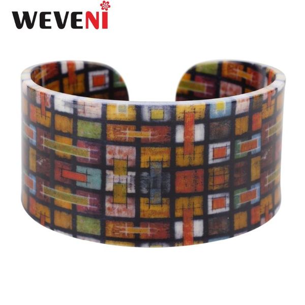 

weveni wide square grid pattern printing bangle cute bracelets drop shipping fashion accesssories acrylic jewelry for women, Black