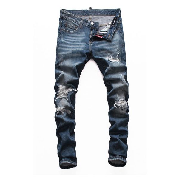 

2020 mens distressed ripped biker jeans slim fit motorcycle biker denim for men fashion designer hip hop mens jeans good quality-n011, Blue