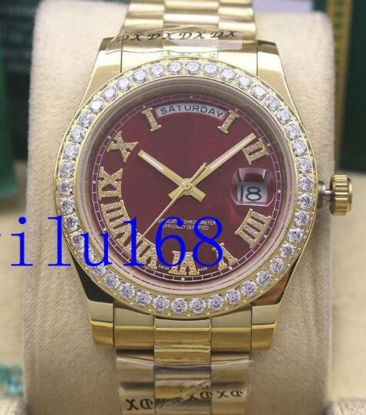 

мужская мода наручные часы высокого качества day-date 41mm 18k желтого золота алмазный автоматические механические мужские часы для мужчин с, Slivery;brown