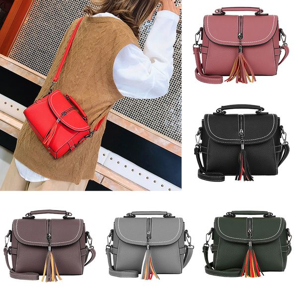 

leather handbag casual handle pack women casual solid color wild tassel pouch female fashion designer 35