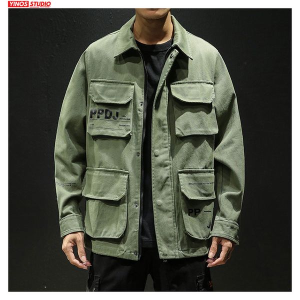 

dropshipping 2019 cotton male multi-pocket japanese streetwear vintage male causal autumn outwear cargo coat, Black;brown