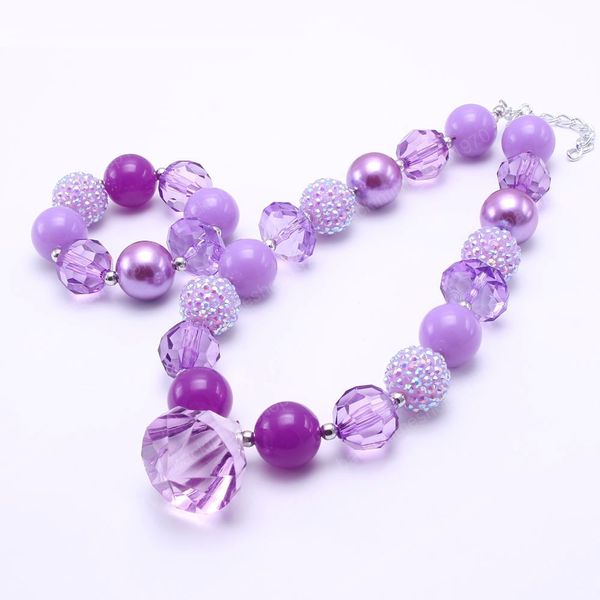

new style baby girls purple beads necklace bracelets children kids cute chunky jewelry set for party gift charming, Red;brown