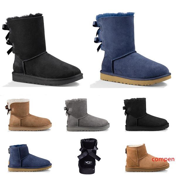 

new designer australia women classic snow boots ankle short bow fur boot for winter black pink grey navy women winter shoes size 36-41