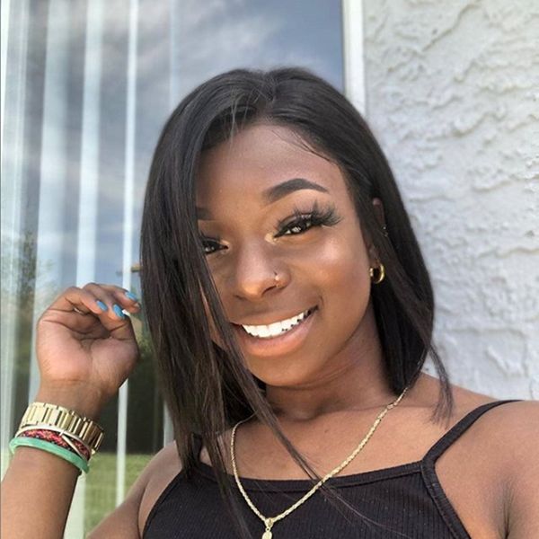 

peruvian short bob human hair wigs straight short bob wig lace front wig with baby hair 13x4 lace frontal, Black