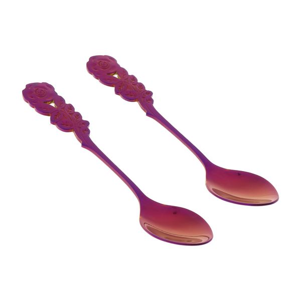 

pack of 2 stainless steel soup coffee spoon, long handle designed with leaf pattern