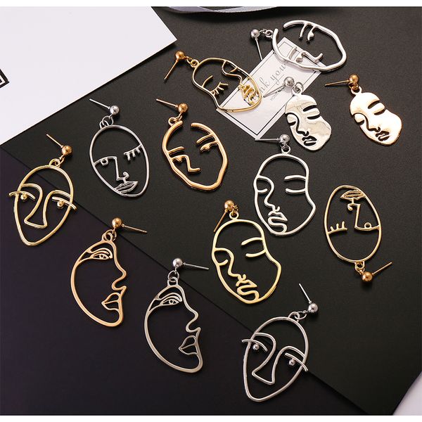 

girls multiple face earrings retro metal alloy fashion abstract hollow out dangle earrings for women new statement earrings, Silver